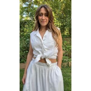 VINTAGE LINEN BUTTON DOWN TANK — WHITE